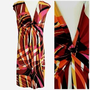 Blu Sage Dress Womens Large Stretch Orange V Neck Knot Summer Work Office Church